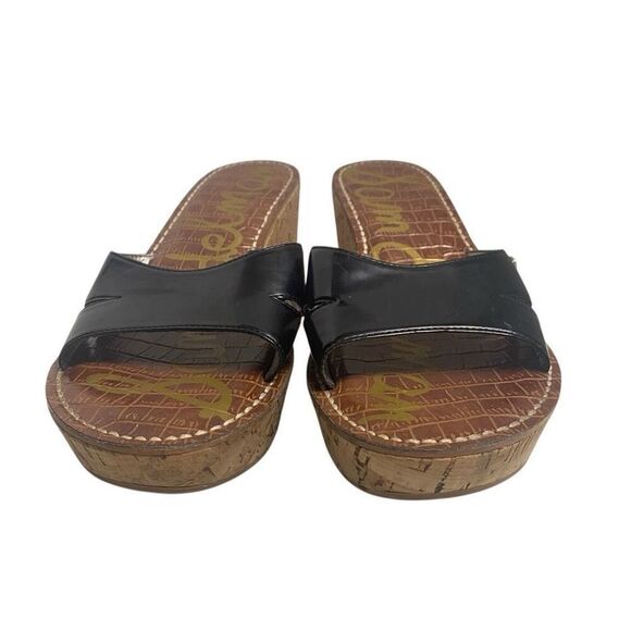 SAM EDELMAN Reid Cork Black Wedge Sandals Size 9.5 M Slip On - Picture 1 of 11